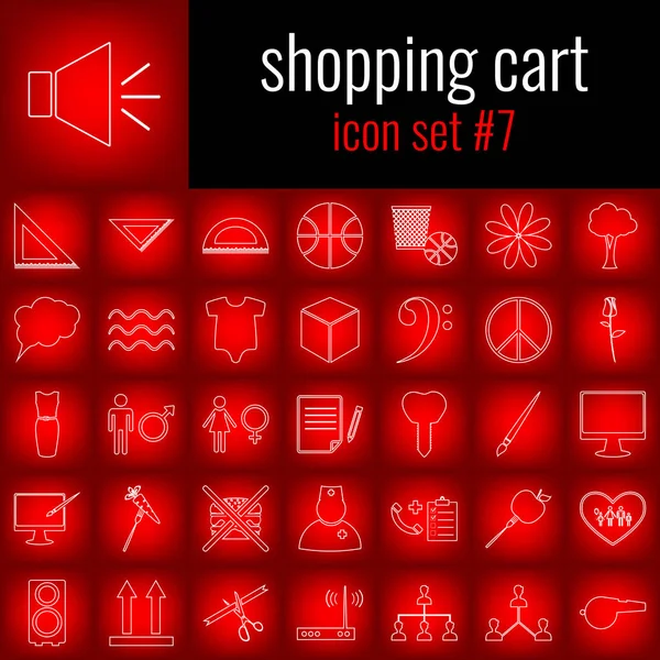 Alışveriş sepeti. Icon set 7. Beyaz çizgi simgesi üzerinde kırmızı degrade backgrpund.