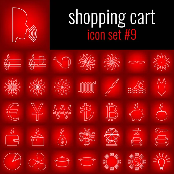 Alışveriş sepeti. Simge 9 ayarlayın. Beyaz çizgi simgesi üzerinde kırmızı degrade backgrpund.