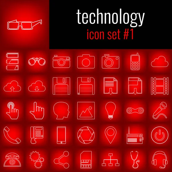 Teknoloji. Simge 1 ayarlayın. Beyaz çizgi simgesi üzerinde kırmızı degrade backgrpund.