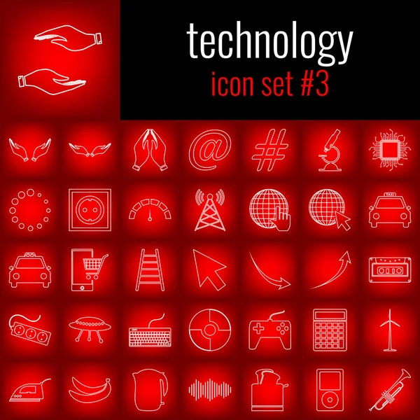 Teknoloji. Simge seti 3. Beyaz çizgi simgesi üzerinde kırmızı degrade backgrpund.
