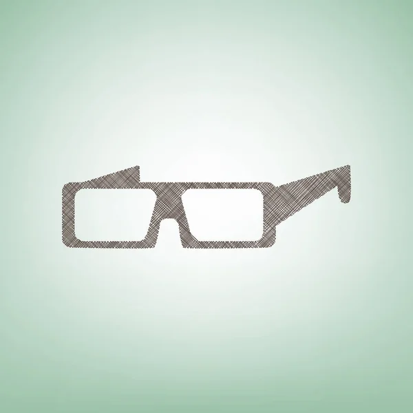 Moderno segno di vetro. Vettore. Icona in lino marrone su sfondo verde con punto luce al centro . — Vettoriale Stock