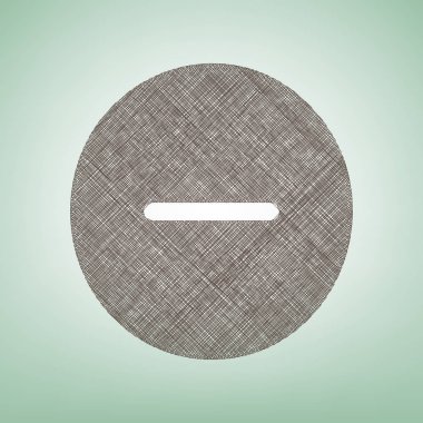 Negatif sembol illüstrasyon. Eksi işareti. Vektör. Işık spot Merkezi yeşil zemin üzerine kahverengi keten simgesi.