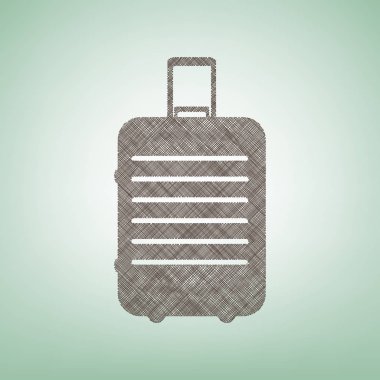Bagaj işareti illüstrasyon. Vektör. Işık spot Merkezi yeşil zemin üzerine kahverengi keten simgesi.