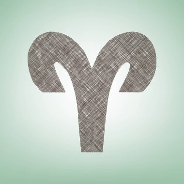 Koç illüstrasyon işareti. Vektör. Işık spot Merkezi yeşil zemin üzerine kahverengi keten simgesi.