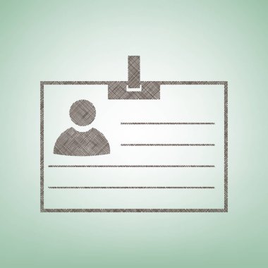 Kimlik kartı işareti. Vektör. Işık spot Merkezi yeşil zemin üzerine kahverengi keten simgesi.