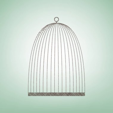 Kuş kafesi işareti. Vektör. Işık spot Merkezi yeşil zemin üzerine kahverengi keten simgesi.