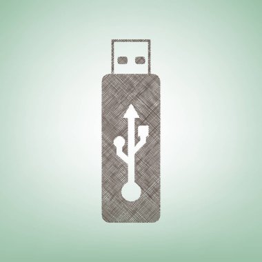 Vektör Usb birden parlamak götürmek işareti. Vektör. Işık spot Merkezi yeşil zemin üzerine kahverengi keten simgesi.