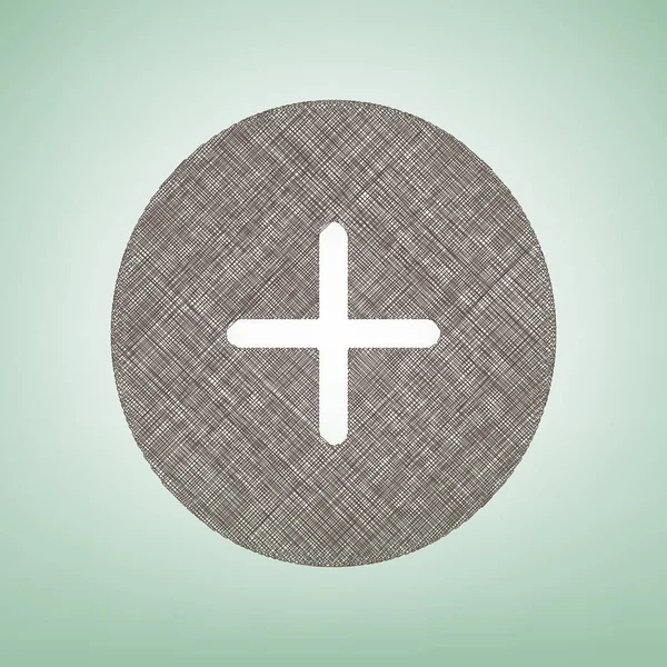 Pozitif sembol artı işareti. Vektör. Işık spot Merkezi yeşil zemin üzerine kahverengi keten simgesi.