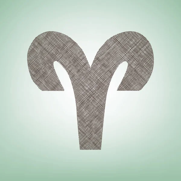 Koç illüstrasyon işareti. Vektör. Işık spot Merkezi yeşil zemin üzerine kahverengi keten simgesi.