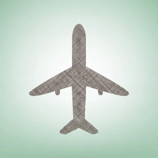 비행기 사인 그림입니다. 벡터입니다. 센터에서 빛 자리와 녹색 배경에 갈색 아마 아이콘. — 스톡 벡터