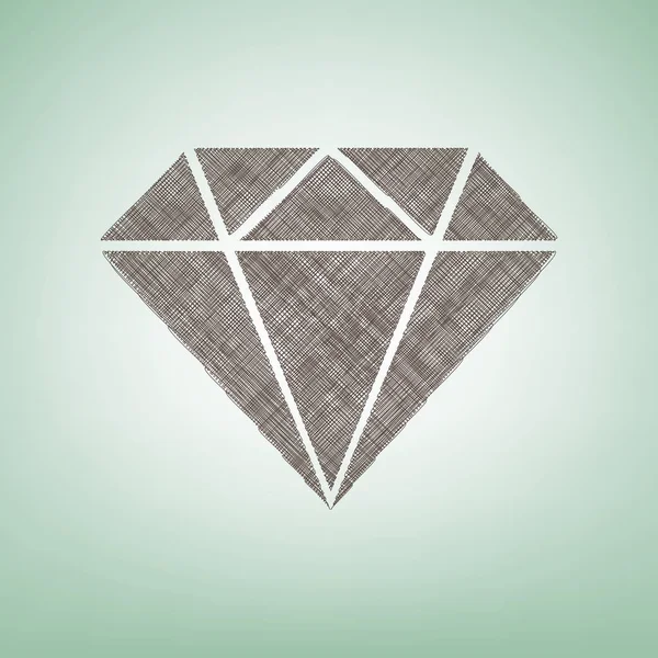 Signo de diamante ilustración. Vector. Icono de lino marrón sobre fondo verde con punto de luz en el centro . — Archivo Imágenes Vectoriales