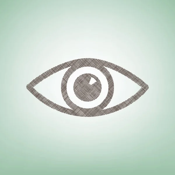 Ögat tecken illustration. Vektor. Brun lin ikonen på grön bakgrund med ljus fläck vid centrum. — Stock vektor