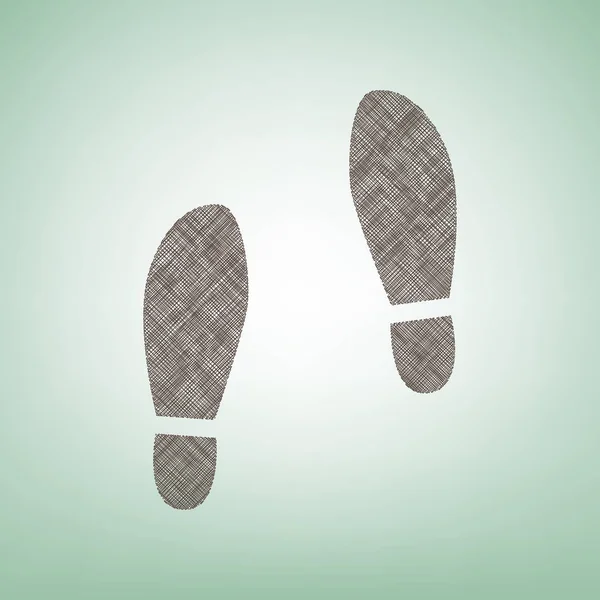 Impressum zolen schoenen teken. Vector. Bruin vlas pictogram op groene achtergrond met lichte plek in het midden. — Stockvector