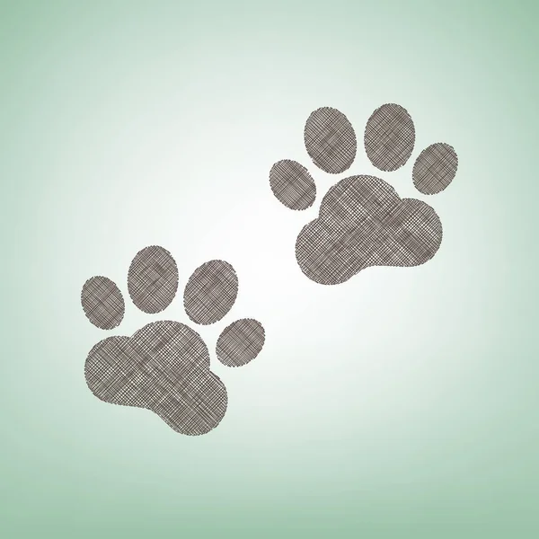 Panneau des traces d'animaux. Vecteur. Icône de lin brun sur fond vert avec tache lumineuse au centre . — Image vectorielle