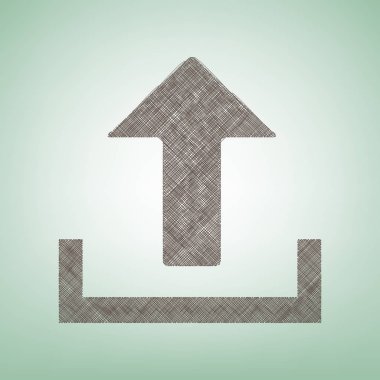 İşareti illüstrasyon yükleyin. Vektör. Işık spot Merkezi yeşil zemin üzerine kahverengi keten simgesi.