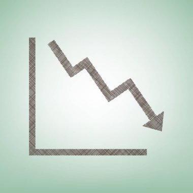 Aşağıya doğru gösteren kriz işaret eden ok. Vektör. Işık spot Merkezi yeşil zemin üzerine kahverengi keten simgesi.