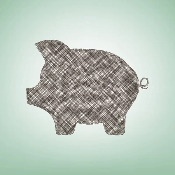 Cartello della banca del maiale. Vettore. Icona in lino marrone su sfondo verde con punto luce al centro . — Vettoriale Stock