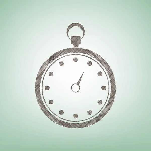 Illustration de signe chronomètre. Vecteur. Icône de lin brun sur fond vert avec tache lumineuse au centre . — Image vectorielle