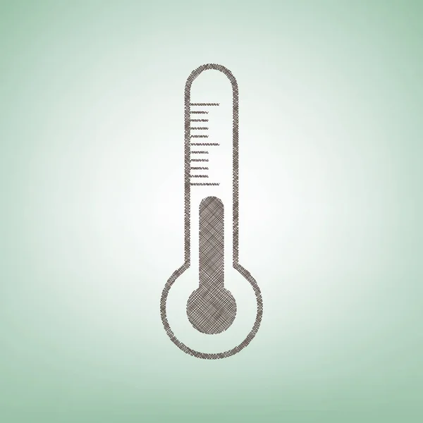 Meteo diagnostic technology thermometer sign. Vector. Brown flax icon on green background with light spot at the center. — Stock Vector