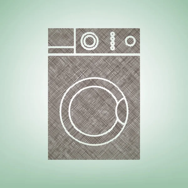 Señal de lavadora. Vector. Icono de lino marrón sobre fondo verde con punto de luz en el centro . — Vector de stock