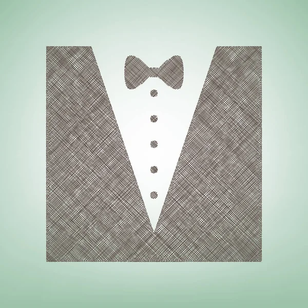 Tuxedo with bow silhouette. Vector. Brown flax icon on green background with light spot at the center. — Stock Vector