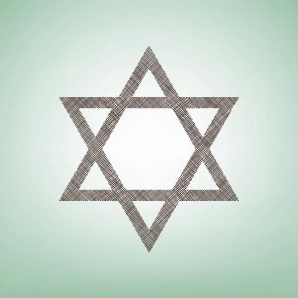 Schild Magen David Star. Symbool van Israël. Vector. Bruin vlas pictogram op groene achtergrond met lichte plek in het midden. — Stockvector