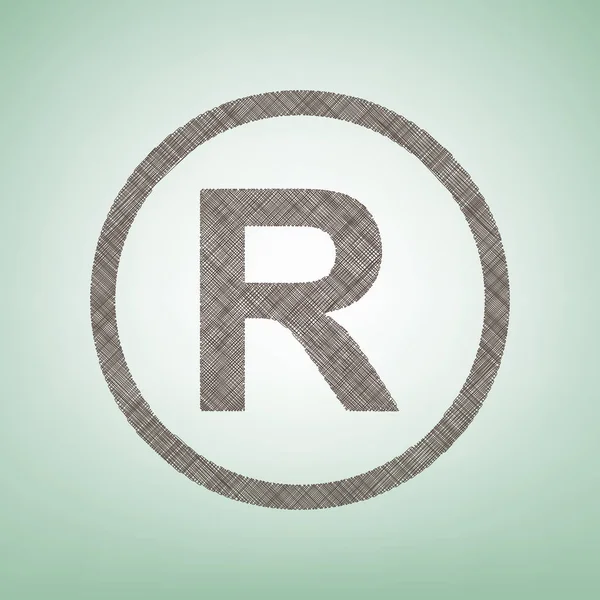 Signo de marca registrada. Vector. Icono de lino marrón sobre fondo verde con punto de luz en el centro . — Vector de stock