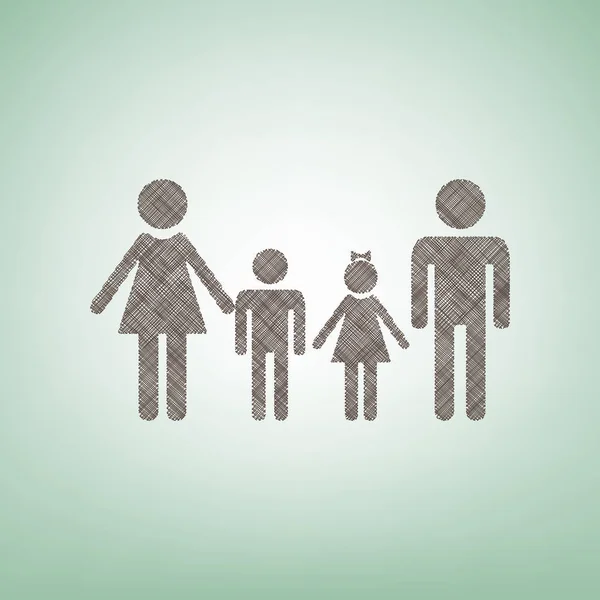 Znak dla rodzin z dziećmi. Wektor. Brązowy ikona lnu na zielonym tle, z lekka miejscu w środku. — Wektor stockowy