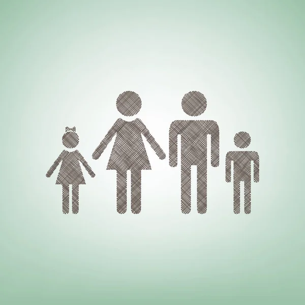 Familie teken de afbeelding. Vector. Bruin vlas pictogram op groene achtergrond met lichte plek in het midden. — Stockvector