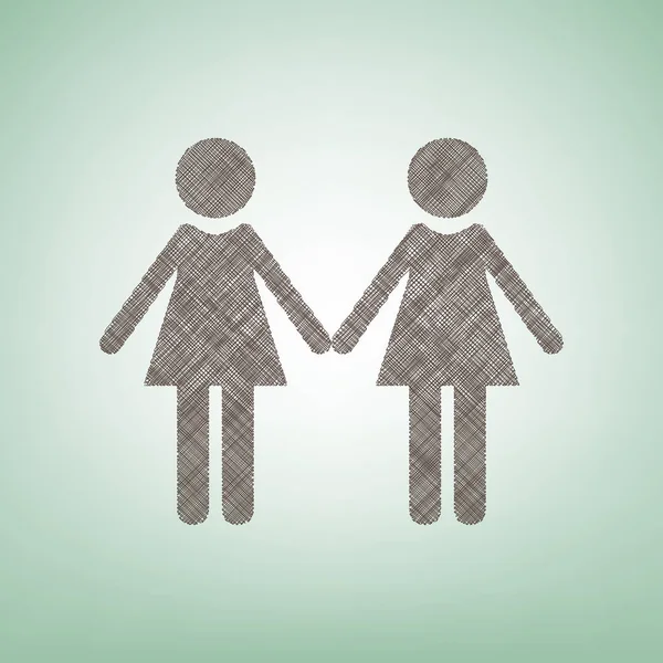 Lezbiyen aile işareti. Vektör. Işık spot Merkezi yeşil zemin üzerine kahverengi keten simgesi.