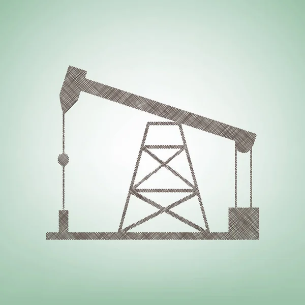 Olie drilling rig teken. Vector. Bruin vlas pictogram op groene achtergrond met lichte plek in het midden. — Stockvector