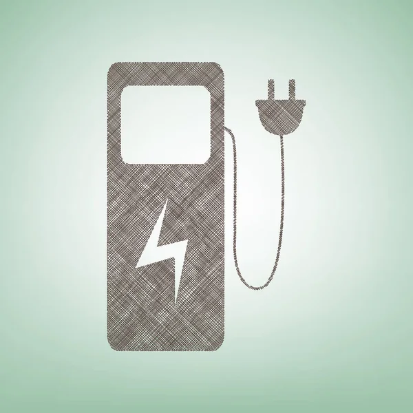 Elektrikli araç şarj istasyonu işareti. Vektör. Işık spot Merkezi yeşil zemin üzerine kahverengi keten simgesi.