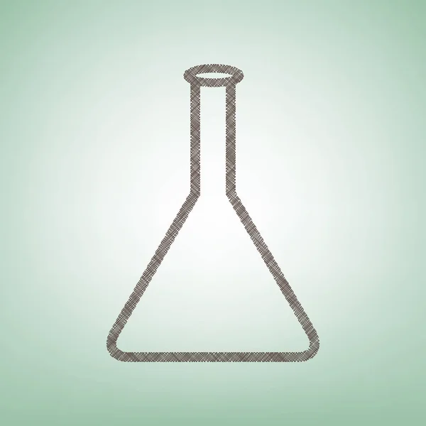 Conische kolf teken. Laboratorium glas teken. Vector. Bruin vlas pictogram op groene achtergrond met lichte plek in het midden. — Stockvector