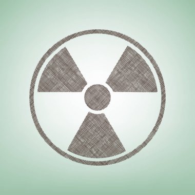 Radyasyon yuvarlak işareti. Vektör. Işık spot Merkezi yeşil zemin üzerine kahverengi keten simgesi.