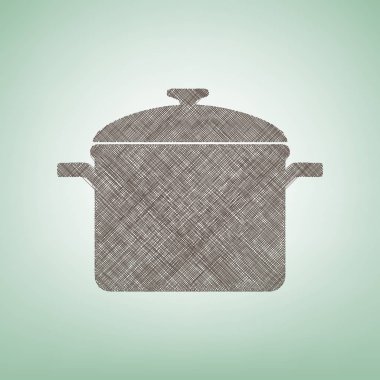 Pişirme Pan işareti. Vektör. Işık spot Merkezi yeşil zemin üzerine kahverengi keten simgesi.