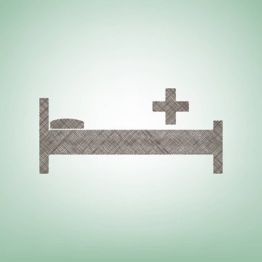 Hastane illüstrasyon işareti. Vektör. Işık spot Merkezi yeşil zemin üzerine kahverengi keten simgesi.