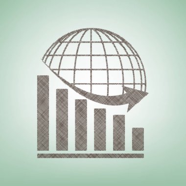 Dünya ile azalan grafiği. Vektör. Işık spot Merkezi yeşil zemin üzerine kahverengi keten simgesi.