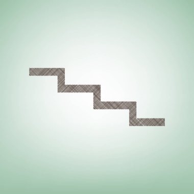 Merdiven işareti aşağı. Vektör. Işık spot Merkezi yeşil zemin üzerine kahverengi keten simgesi.