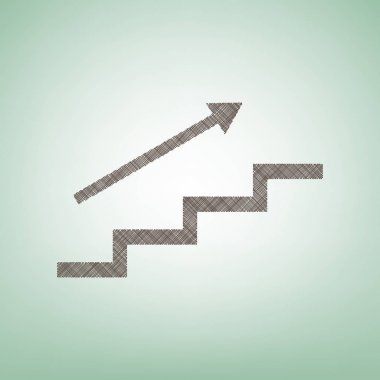 Merdiven ok ile. Vektör. Işık spot Merkezi yeşil zemin üzerine kahverengi keten simgesi.