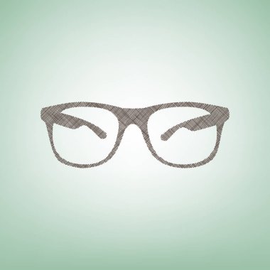 Güneş gözlüğü illüstrasyon işareti. Vektör. Işık spot Merkezi yeşil zemin üzerine kahverengi keten simgesi.