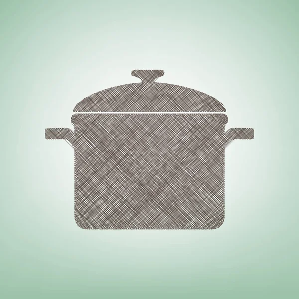 Pişirme Pan işareti. Vektör. Işık spot Merkezi yeşil zemin üzerine kahverengi keten simgesi.