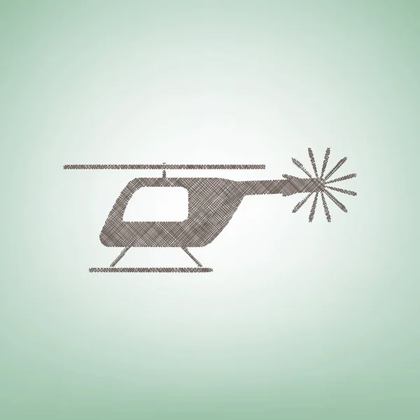 Helikopter teken illustratie. Vector. Bruin vlas pictogram op groene achtergrond met lichte plek in het midden. — Stockvector