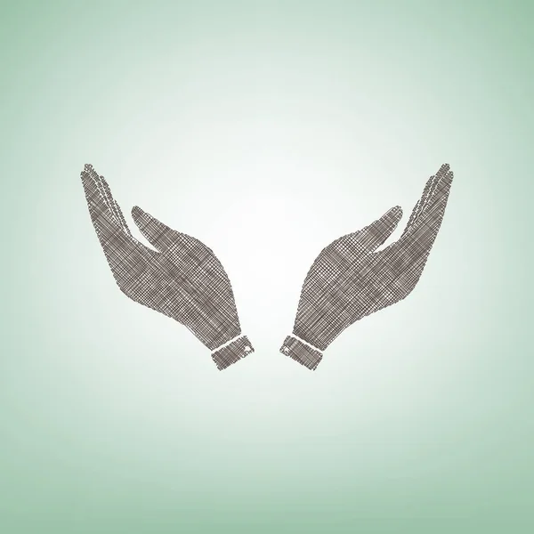 Εικονογράφηση Εικόνα χέρι. Σύμβολο προσευχή. Διάνυσμα. Καφέ λίνου εικονίδιο σε πράσινο φόντο με ελαφρύ σημείο στο κέντρο. — Διανυσματικό Αρχείο