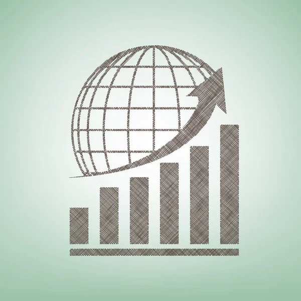 Dünya ile büyüyen grafiği. Vektör. Işık spot Merkezi yeşil zemin üzerine kahverengi keten simgesi.