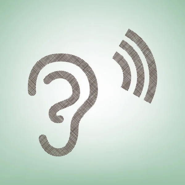 Human anatomy. Ear sign with soundwave. Vector. Brown flax icon on green background with light spot at the center. — Stock Vector