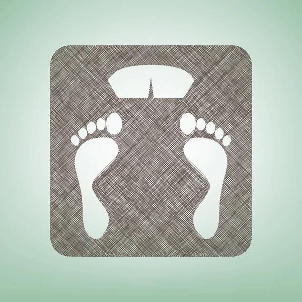 Bathroom scale sign. Vector. Brown flax icon on green background with light spot at the center. — Stock Vector