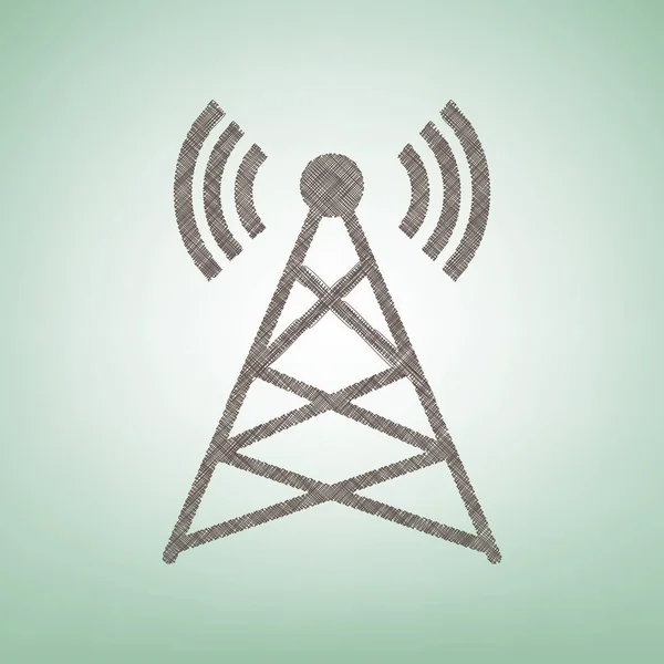 Antennenzeichenillustration. Vektor. braunes Flachssymbol auf grünem Hintergrund mit hellem Fleck in der Mitte. — Stockvektor