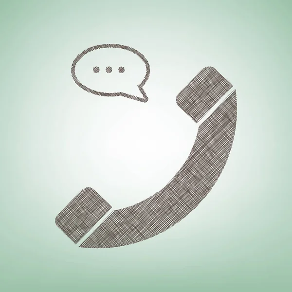 Phone with speech bubble sign. Vector. Brown flax icon on green background with light spot at the center. — Stock Vector