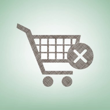 Alışveriş sepeti silme işareti ile. Vektör. Işık spot Merkezi yeşil zemin üzerine kahverengi keten simgesi.