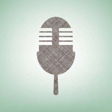 Retro mikrofon işareti. Vektör. Işık spot Merkezi yeşil zemin üzerine kahverengi keten simgesi.